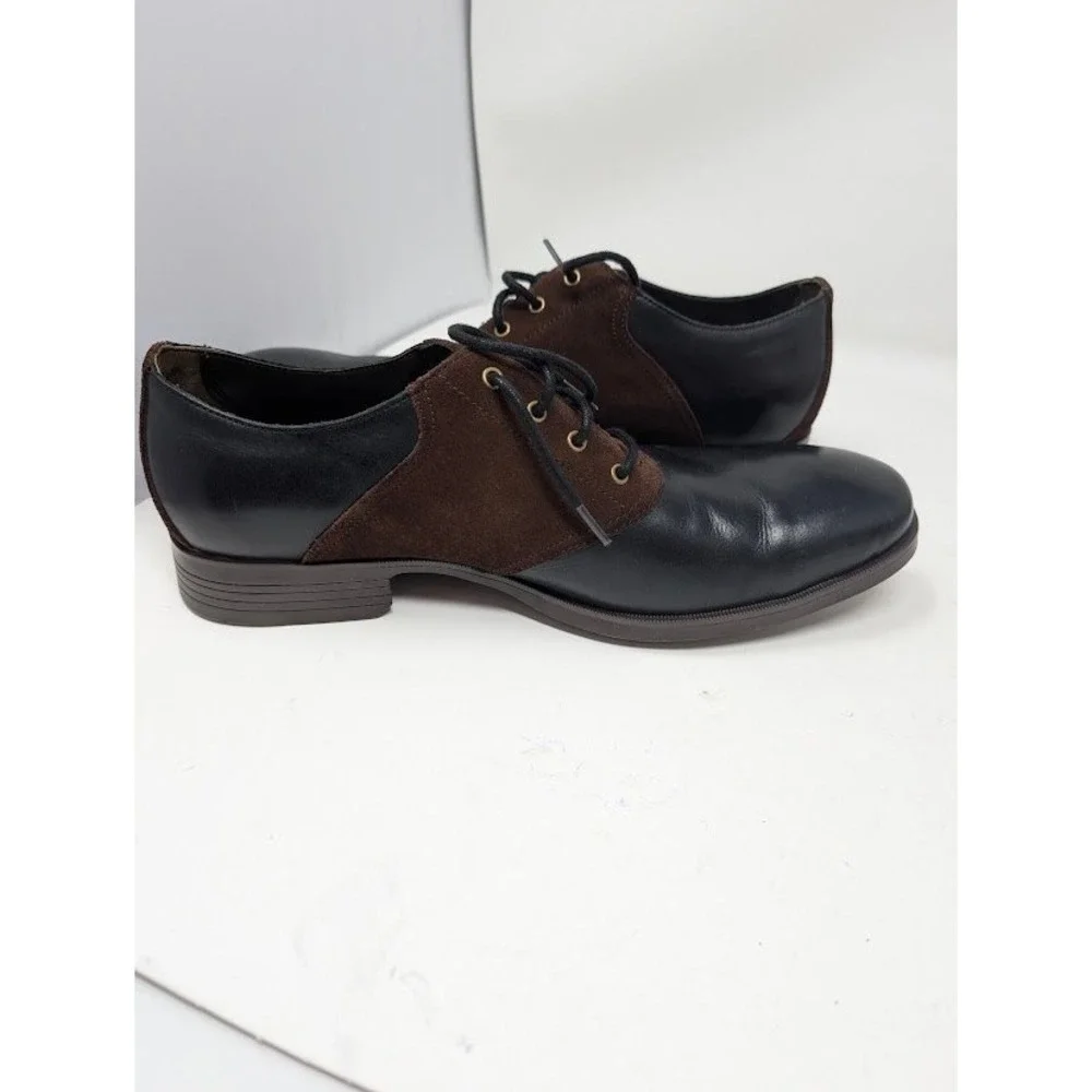 Cole Haan Wingtip Saddle Oxford Dress Shoes Black Brown Leather Suede Men's 9.5